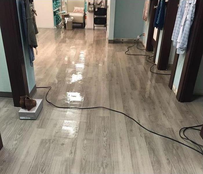 Wet floor in a mall store.