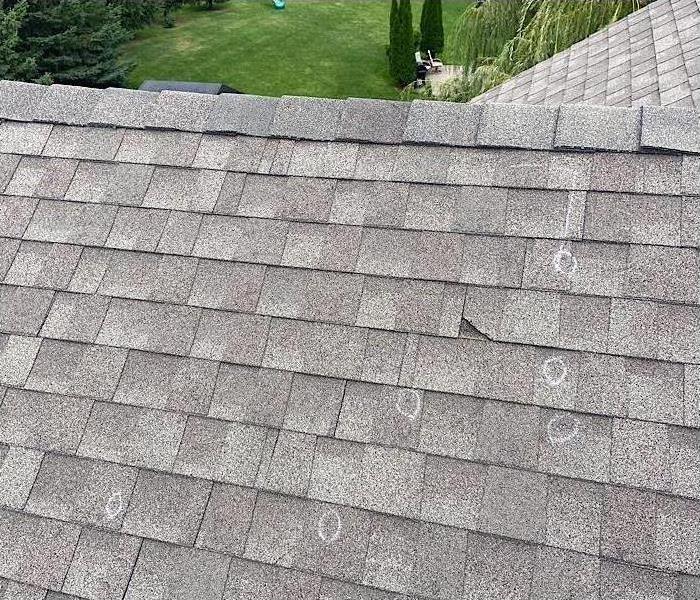 Hail damage on a roof.