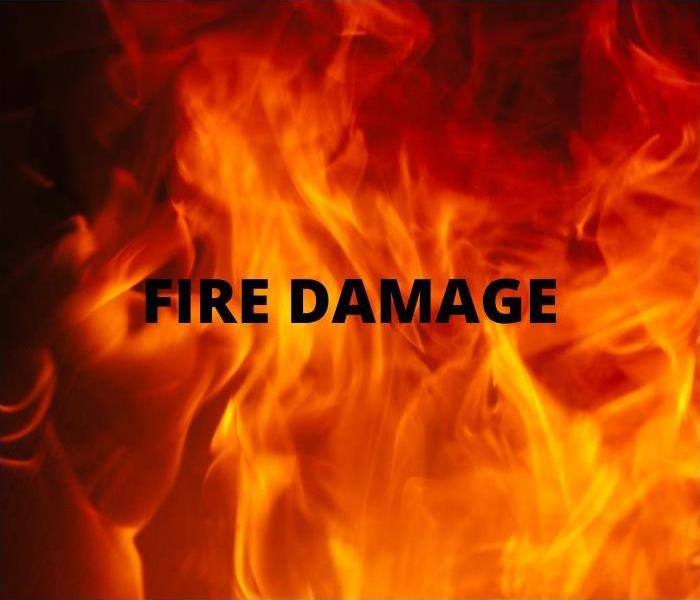 Flame background & says 'Fire Damage'.